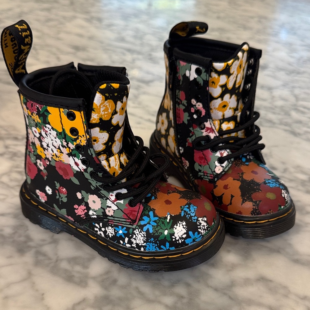 Dr. Martens Kids Floral Boots - Black, Red, Yellow, Blue